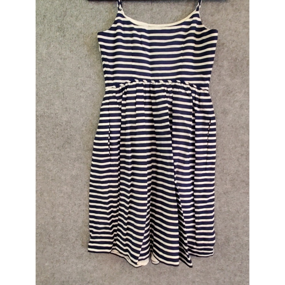 🌷J. Crew Blue White Nautical Linen Cotton Summer Flare Dress Womens Size 00 - Picture 7 of 13